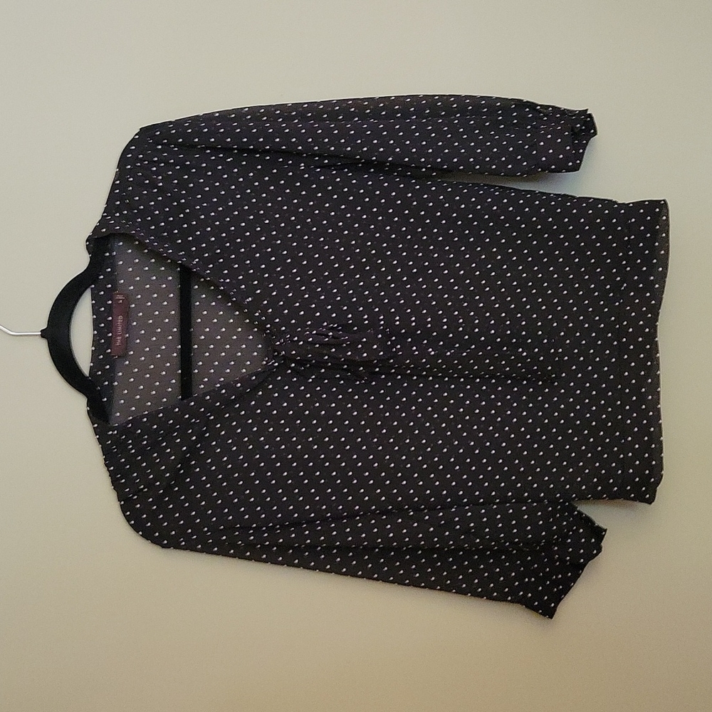 The Limited Blouse  3/4 Sleeve Black White dots Tie Front Vintag EUC Size Med